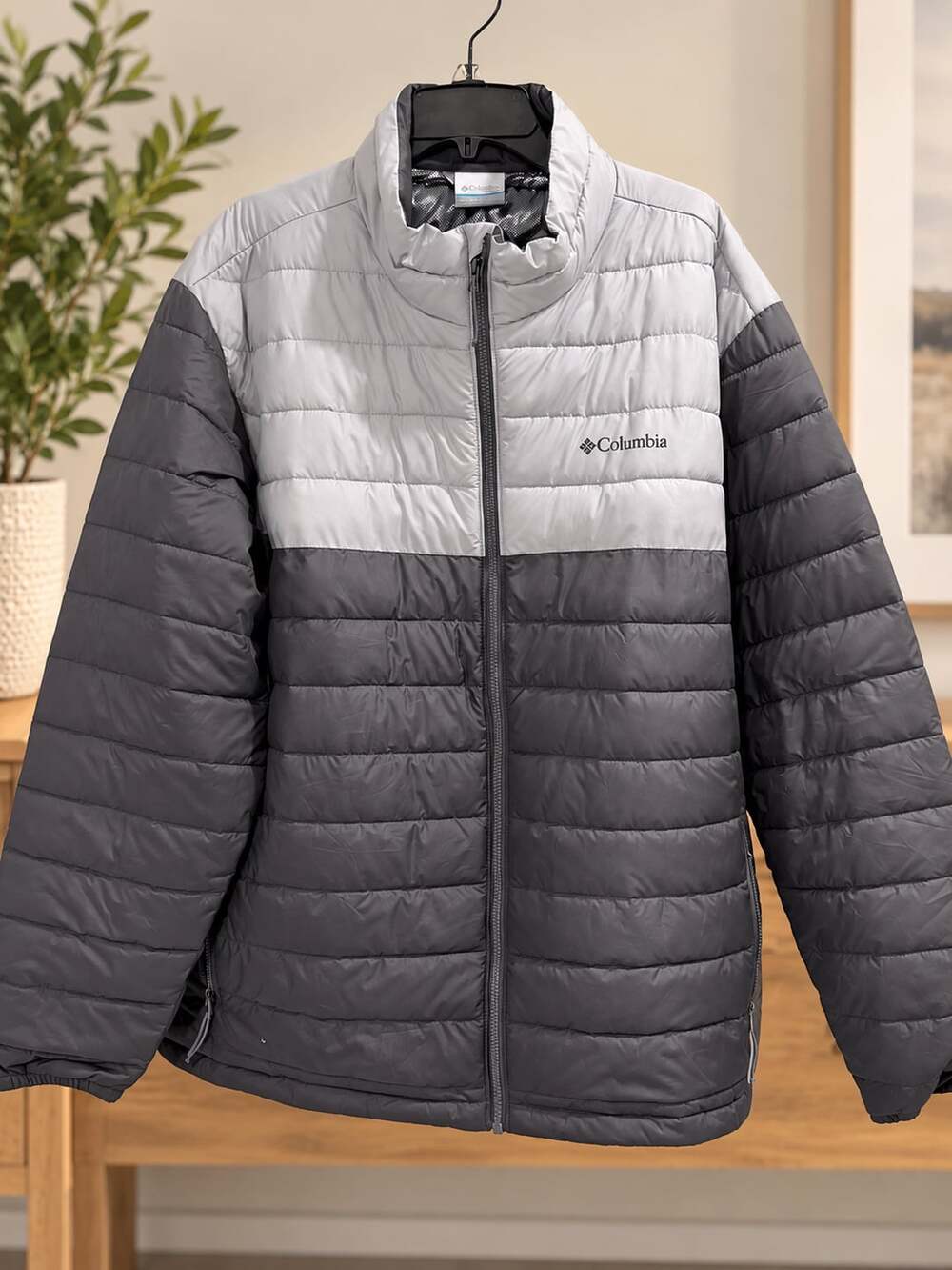 Columbia Men’s Powder Lite Jacket Size XXL Grey White Puffer
